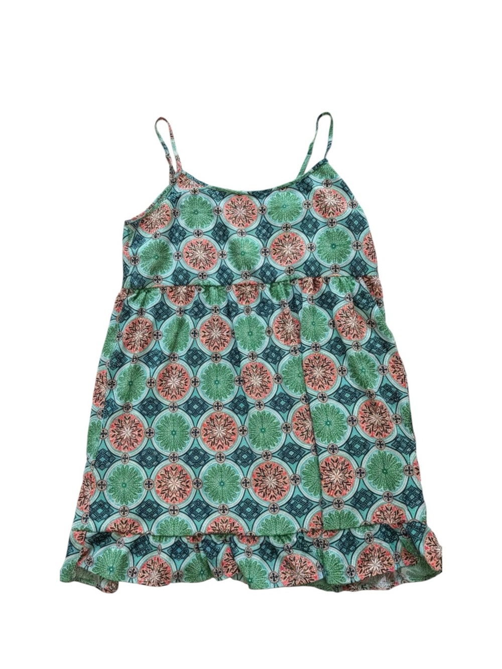 One Clothing Sundress Medium Boho Tropical Print  Spaghetti Strap Ruffle top